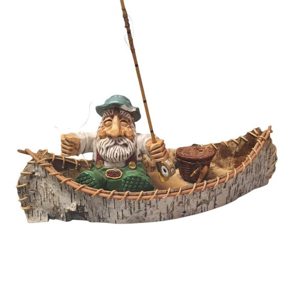 Birch Bark Canoe Fly Fishing David Frykman Figure Basket Fishing Pole Handmade - Picture 10 of 10